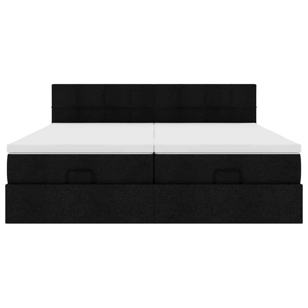 Struttura Letto Pouf con Materassi Nero 200x200 cm in Tessuto 3312003