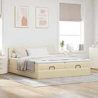 Struttura Letto Pouf con Materassi Crema 200x200 cm in Tessuto