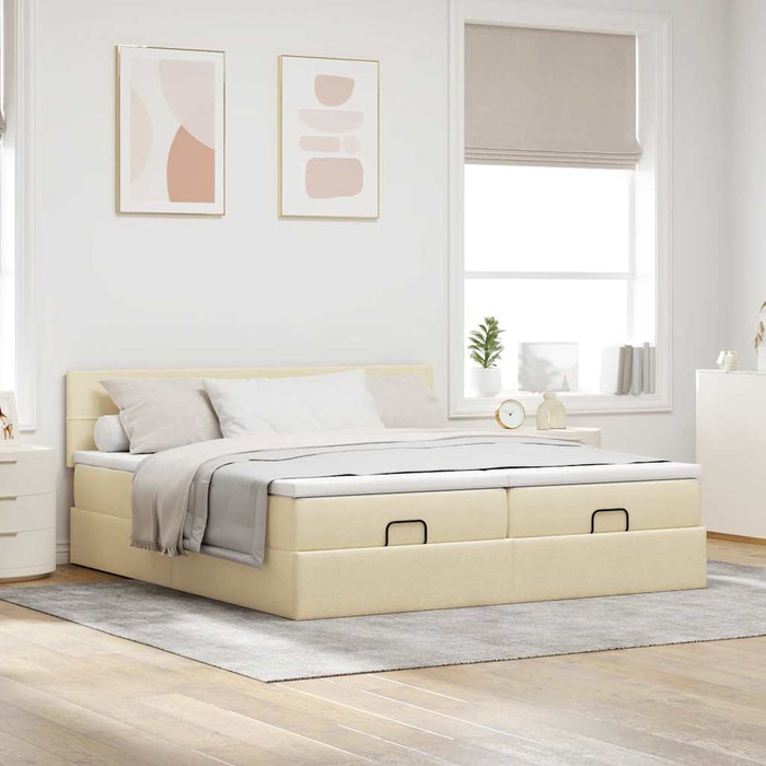 Struttura Letto Pouf con Materassi Crema 200x200 cm in Tessuto 3312006