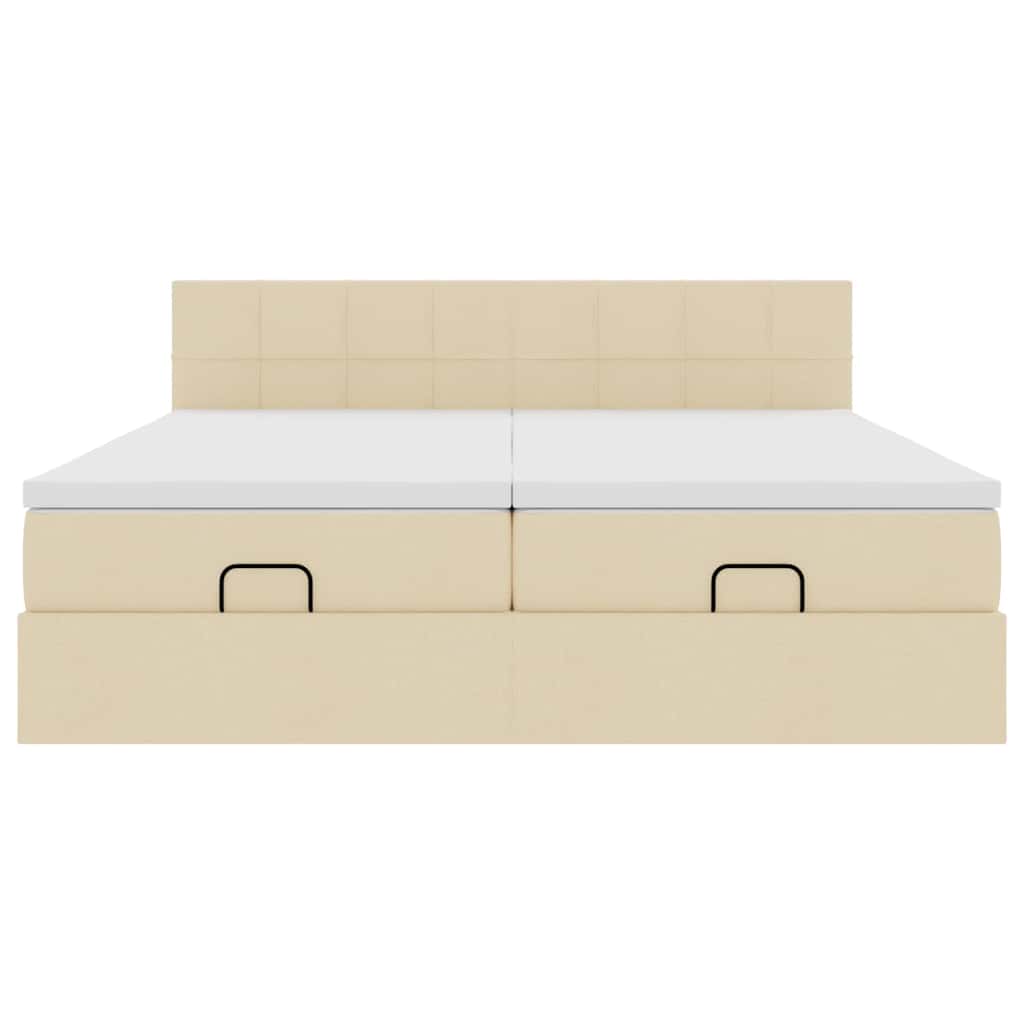 Struttura Letto Pouf con Materassi Crema 200x200 cm in Tessuto