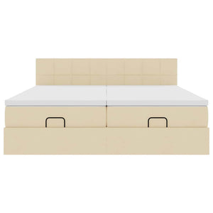 Struttura Letto Pouf con Materassi Crema 200x200 cm in Tessuto