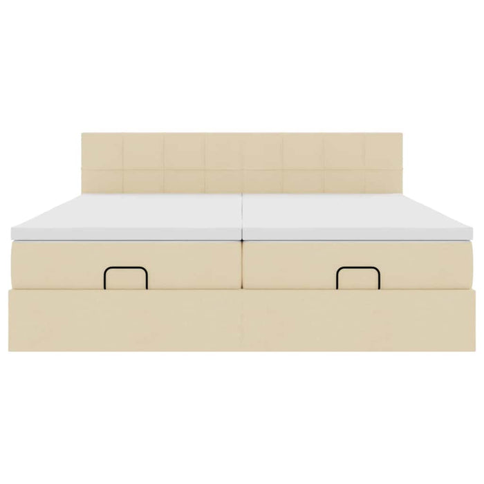 Struttura Letto Pouf con Materassi Crema 200x200 cm in Tessuto