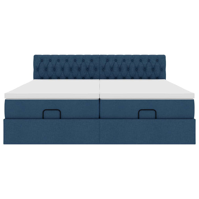 Struttura Letto Pouf con Materassi Blu 160x200 cm in Tessuto 3312014