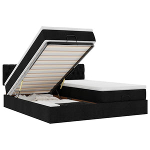 vidaXL Struttura Letto Pouf con Materassi Nero 180x200 cm in Tessuto