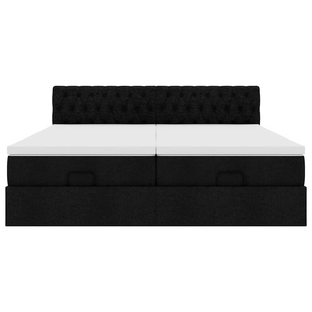Struttura Letto Pouf con Materassi Nero 200x200 cm in Tessuto 3312024