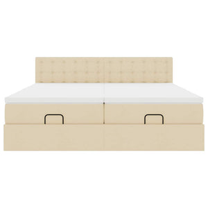 vidaXL Struttura Letto Pouf con Materassi Crema 160x200 cm in Tessuto
