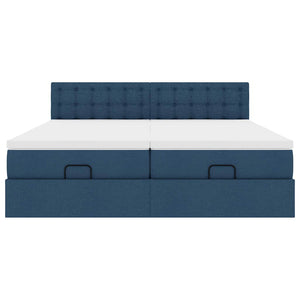 vidaXL Struttura Letto Pouf con Materassi Blu 160x200 cm in Tessuto