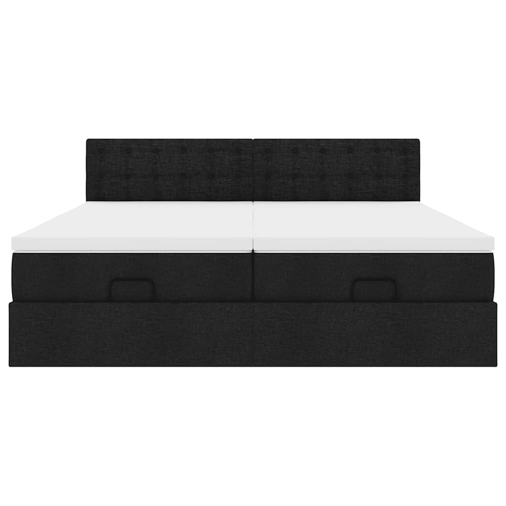 Struttura Letto Pouf con Materassi Nero 200x200 cm in Tessuto 3312045