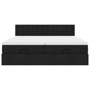 Struttura Letto Pouf con Materassi Nero 200x200 cm in Tessuto 3312045