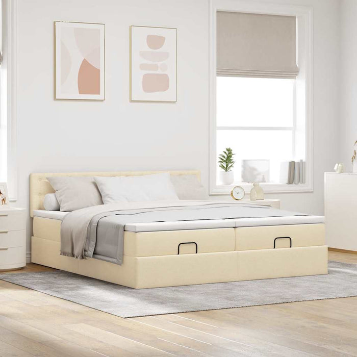 Struttura Letto Pouf con Materassi Crema 200x200 cm in Tessuto 3312048
