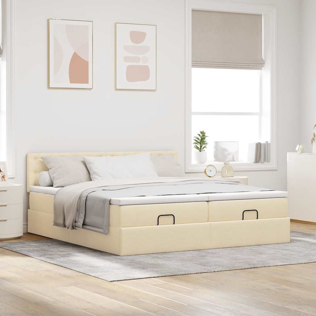vidaXL Struttura Letto Pouf con Materassi Crema 200x200 cm in Tessuto