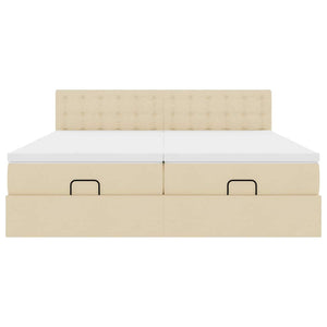 Struttura Letto Pouf con Materassi Crema 200x200 cm in Tessuto 3312048