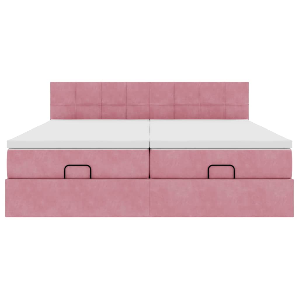 Struttura Letto Pouf con Materassi Rosa 160x200 cm Velluto 3312073