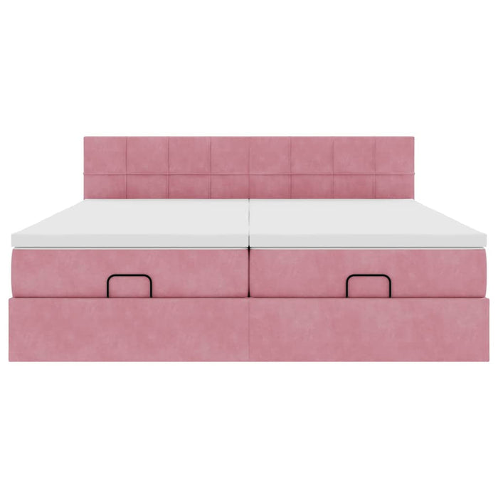 Struttura Letto Pouf con Materassi Rosa 160x200 cm Velluto 3312073