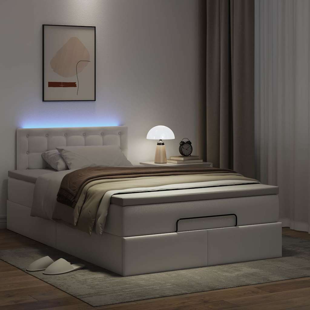 Pouf Letto con Materassi e LED Bianco Puro 120x190cm Similpelle 3312143
