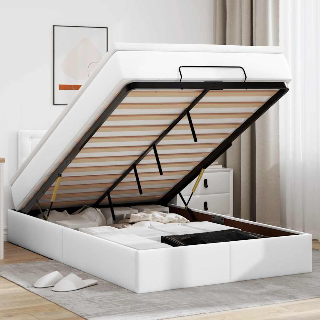 Pouf Letto con Materassi e LED Bianco Puro 120x190cm Similpelle