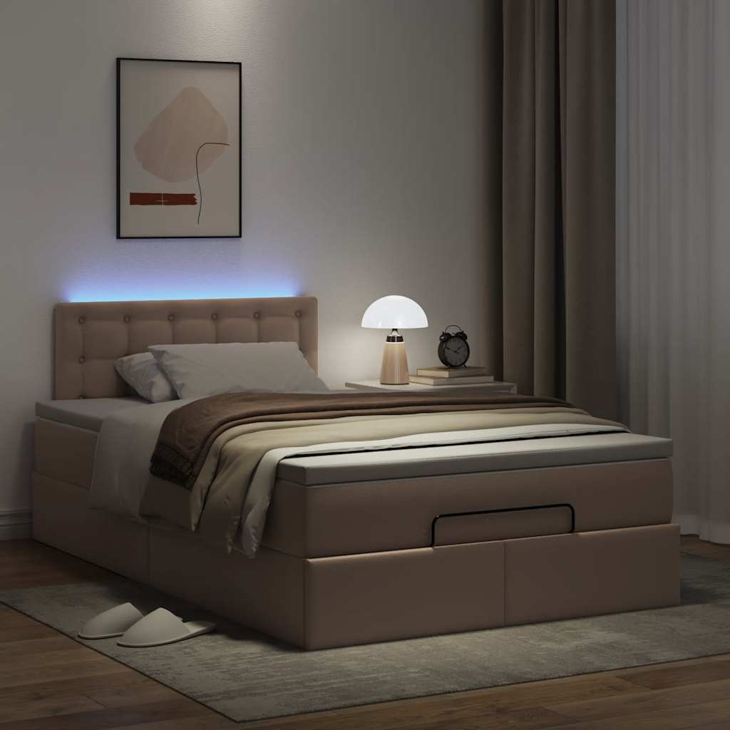 vidaXL Pouf Letto con Materassi e LED Cappuccino 120x190 cm Similpelle