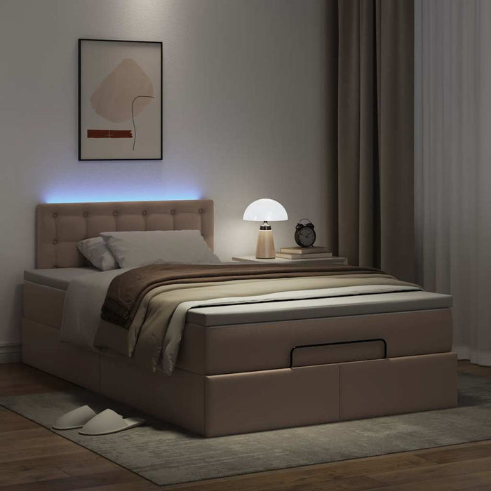 vidaXL Pouf Letto con Materassi e LED Cappuccino 120x190 cm Similpelle