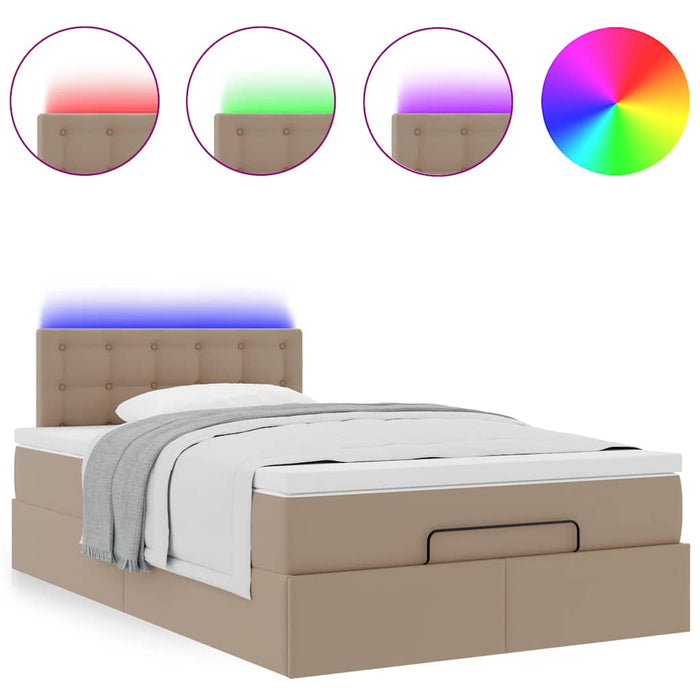vidaXL Pouf Letto con Materassi e LED Cappuccino 120x190 cm Similpelle
