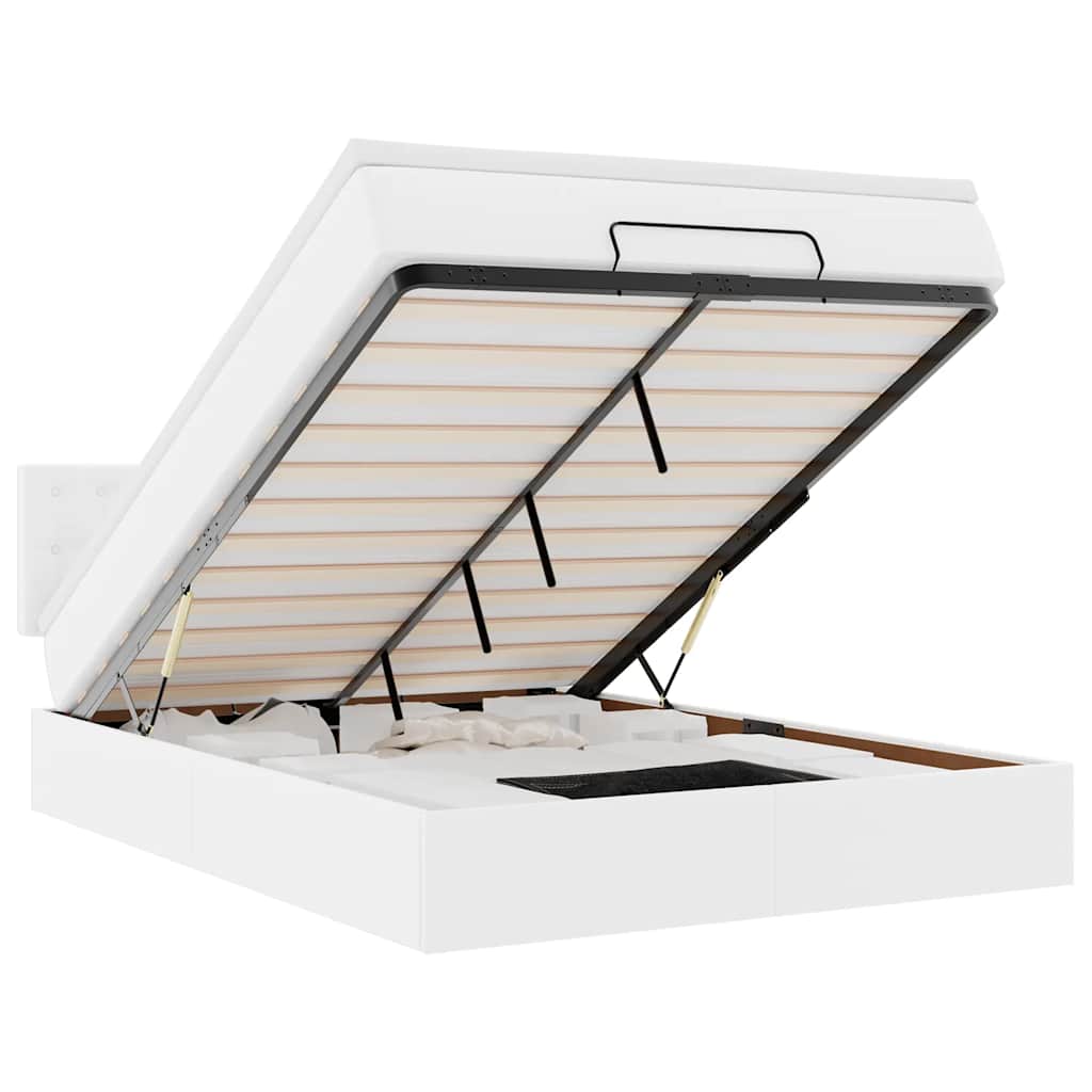 vidaXL Pouf Letto con Materassi e LED Bianco Puro 140x190cm Similpelle