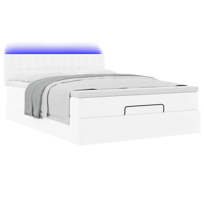 vidaXL Pouf Letto con Materassi e LED Bianco Puro 140x190cm Similpelle