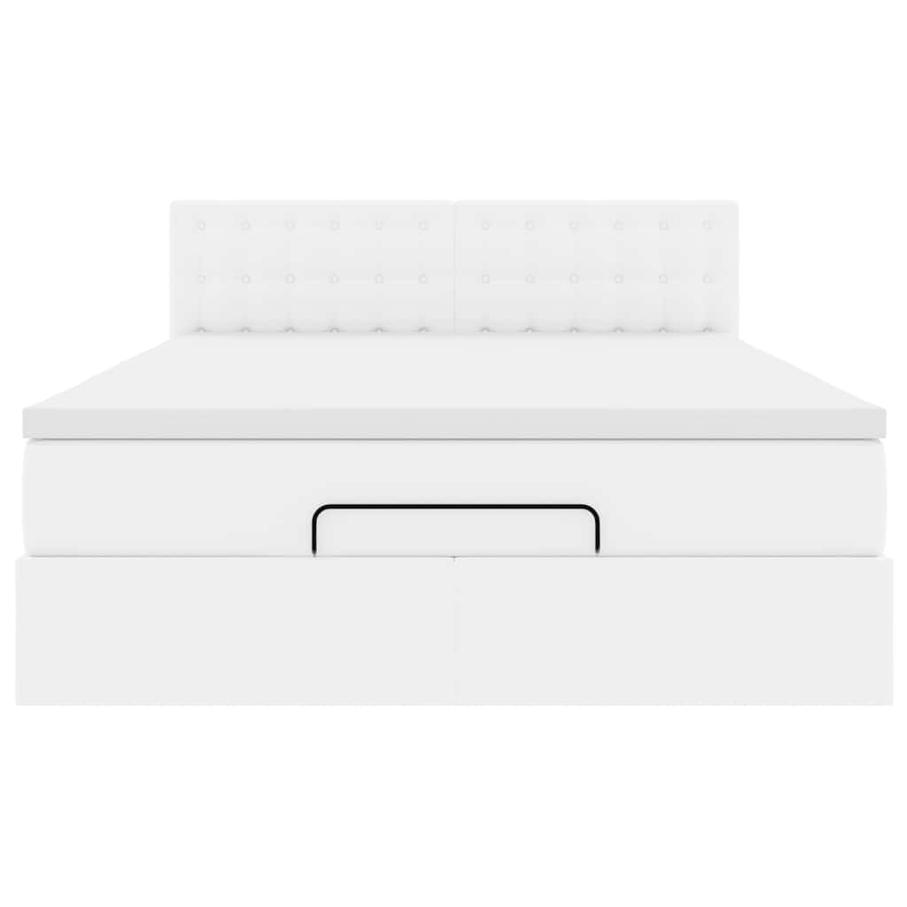 vidaXL Pouf Letto con Materassi e LED Bianco Puro 140x190cm Similpelle