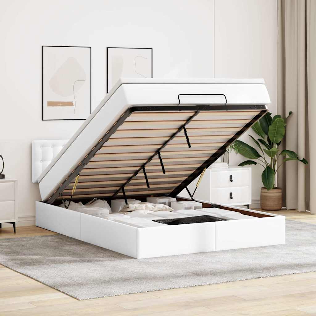 vidaXL Pouf Letto con Materassi e LED Bianco Puro 140x190cm Similpelle