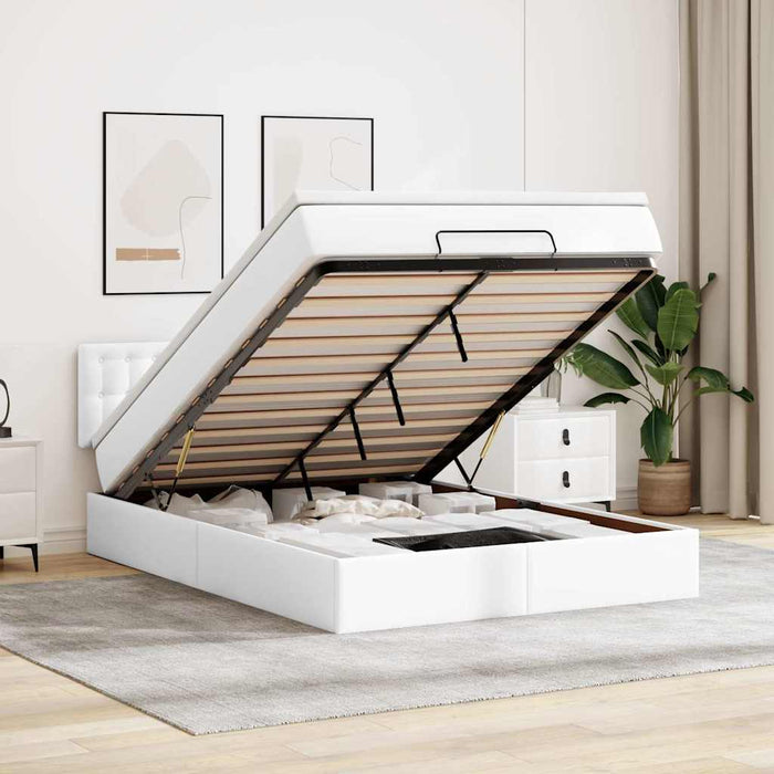 vidaXL Pouf Letto con Materassi e LED Bianco Puro 140x190cm Similpelle