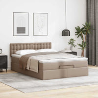 Pouf Letto con Materassi e LED Cappuccino 140x190cm Similpelle