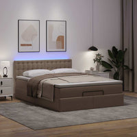 Pouf Letto con Materassi e LED Cappuccino 140x200cm Similpelle