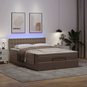 Pouf Letto con Materassi e LED Cappuccino 140x200cm Similpelle 3312161