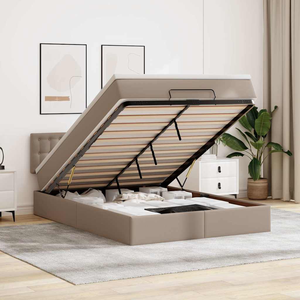 Pouf Letto con Materassi e LED Cappuccino 140x200cm Similpelle