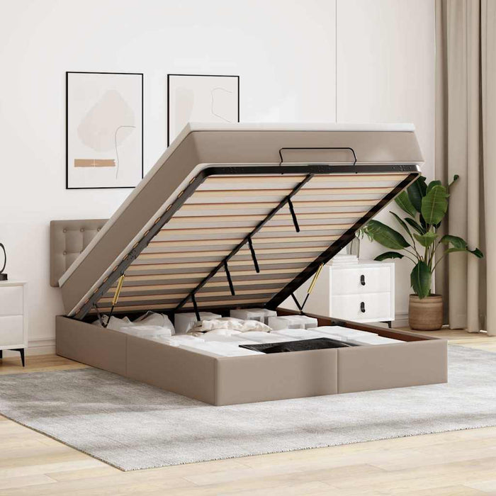 Pouf Letto con Materassi e LED Cappuccino 140x200cm Similpelle 3312161