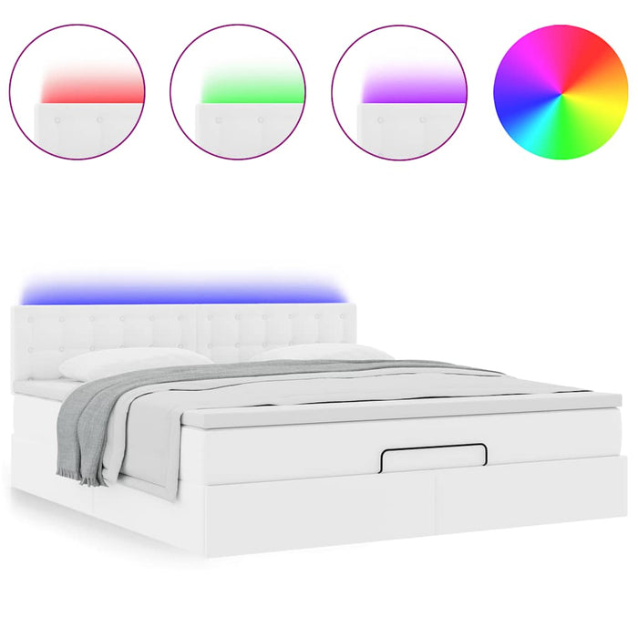 Pouf Letto con Materassi e LED Bianco Puro 160x200cm Similpelle 3312163