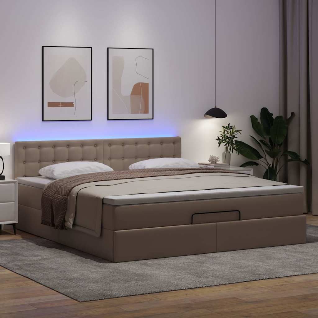 Pouf Letto con Materassi e LED Cappuccino 160x200cm Similpelle 3312166