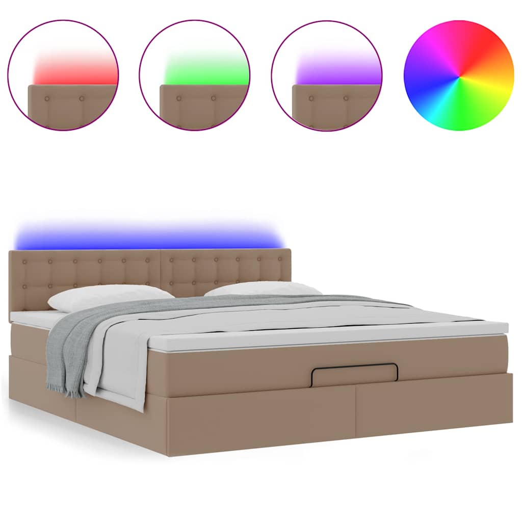 Pouf Letto con Materassi e LED Cappuccino 160x200cm Similpelle 3312166