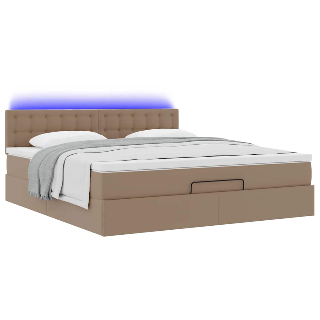 Pouf Letto con Materassi e LED Cappuccino 160x200cm Similpelle 3312166