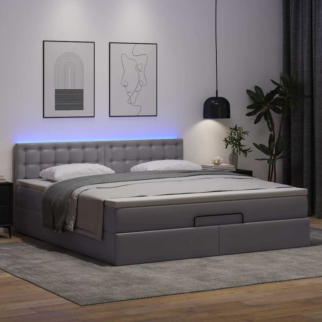 vidaXL Pouf Letto con Materassi e LED Grigio 180x200cm Similpelle