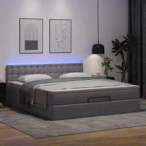 vidaXL Pouf Letto con Materassi e LED Grigio 180x200cm Similpelle