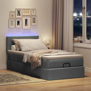 Pouf Letto con Materasso e LED Grigio Scuro 80x200cm in Tessuto 3312181