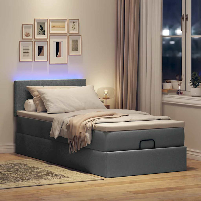 Pouf Letto con Materasso e LED Grigio Scuro 80x200cm in Tessuto 3312181