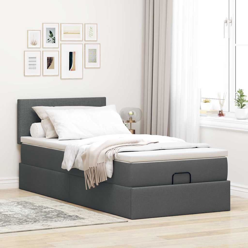 Pouf Letto con Materasso e LED Grigio Scuro 80x200cm in Tessuto 3312181