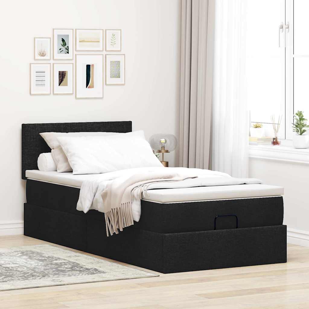 Pouf Letto con Materasso e LED Nero 80x200cm in Tessuto
