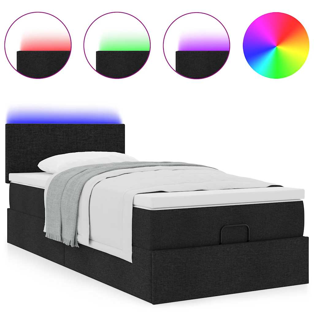 Pouf Letto con Materasso e LED Nero 80x200cm in Tessuto 3312182