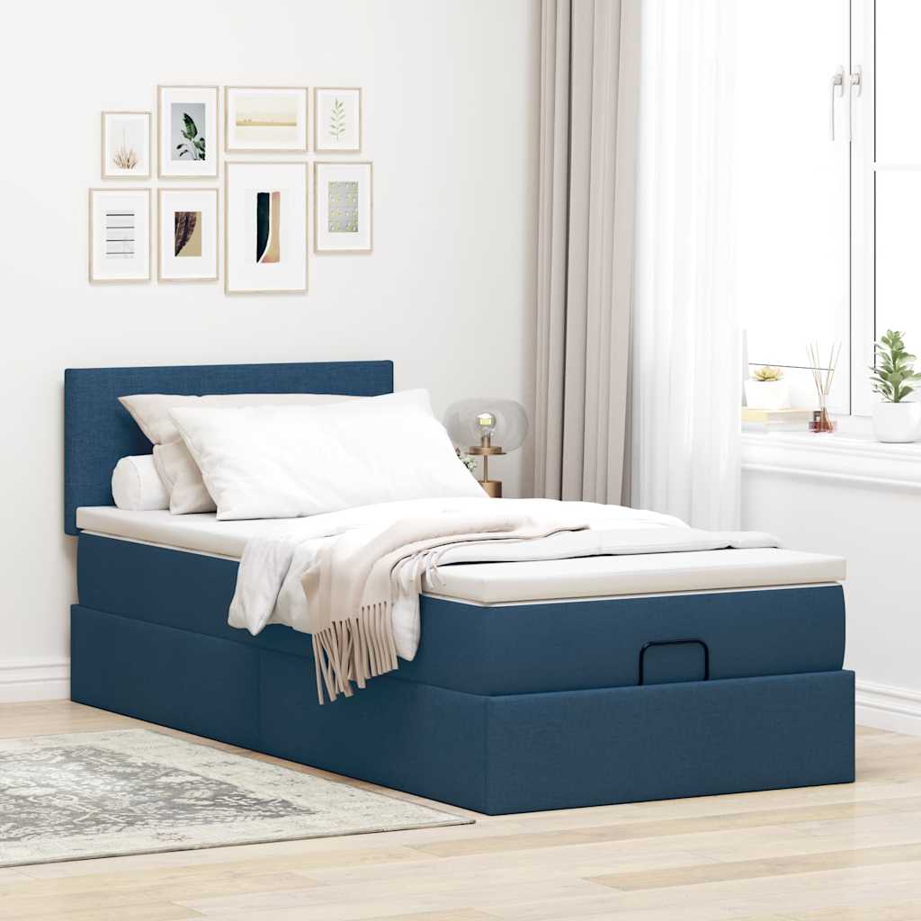 Struttura Letto Pouf con Materasso Blu 90x190 cm in Tessuto 3312193