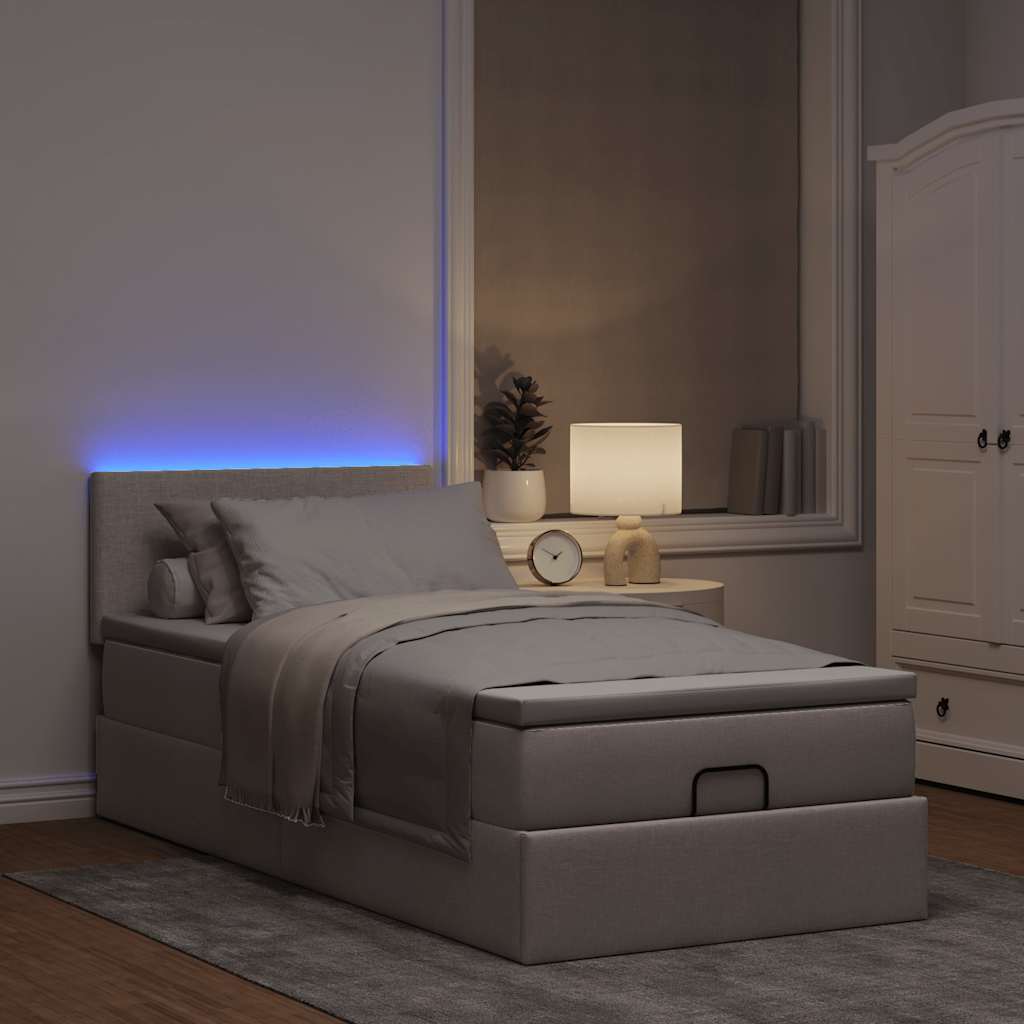 vidaXL Pouf Letto con Materasso e LED Tortora 90x200 cm in Tessuto