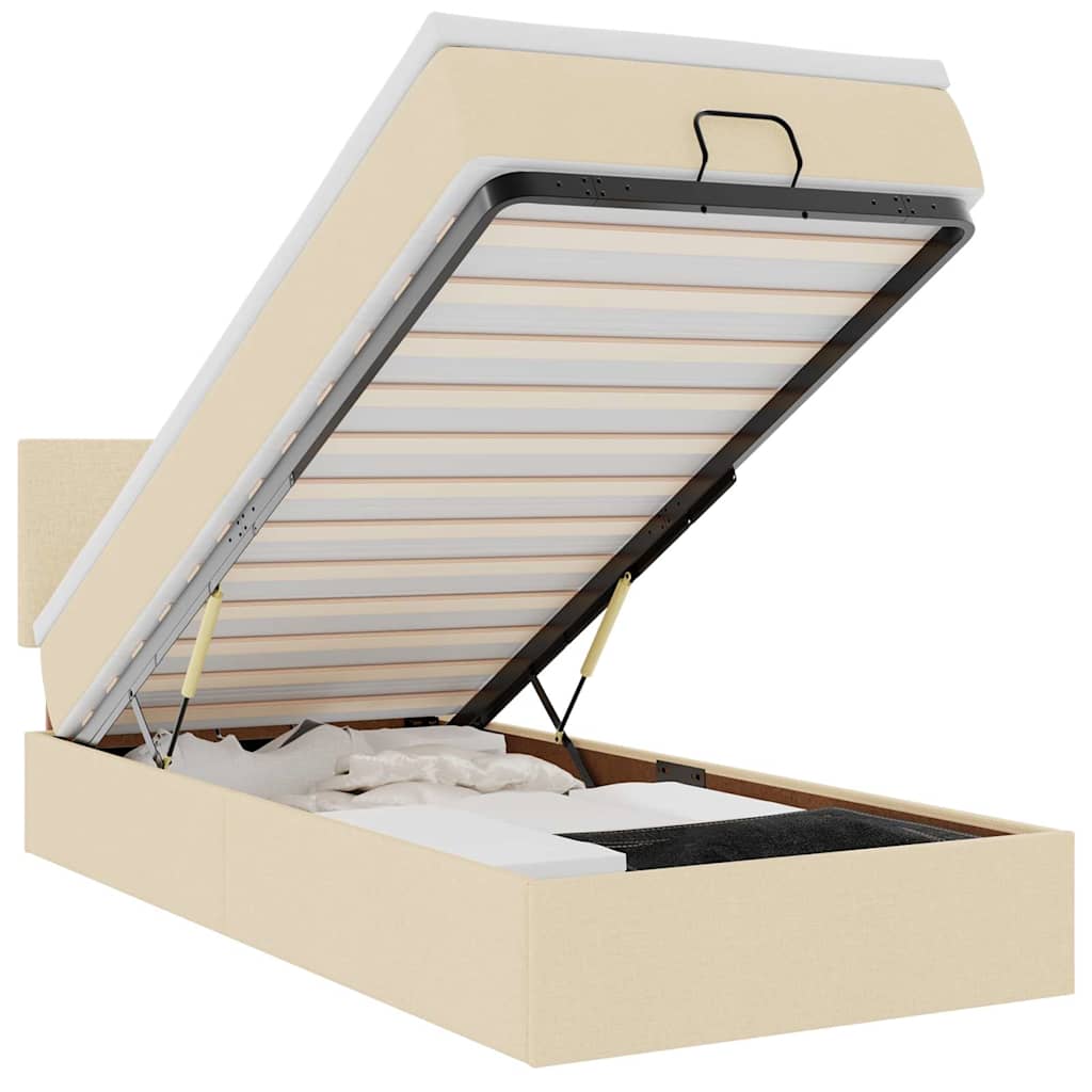 vidaXL Pouf Letto con Materasso e LED Crema 90x200 cm in Tessuto