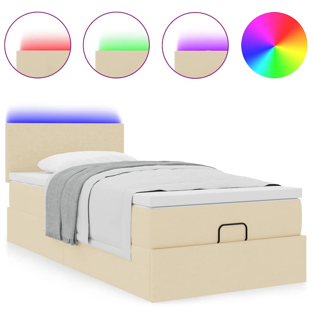 vidaXL Pouf Letto con Materasso e LED Crema 90x200 cm in Tessuto