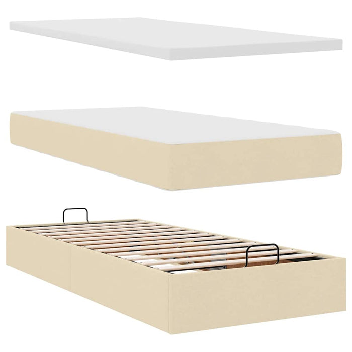 vidaXL Pouf Letto con Materasso e LED Crema 90x200 cm in Tessuto