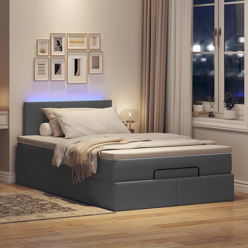 Pouf Letto con Materasso e LED Grigio Scuro 120x190 cm Tessuto 3312209